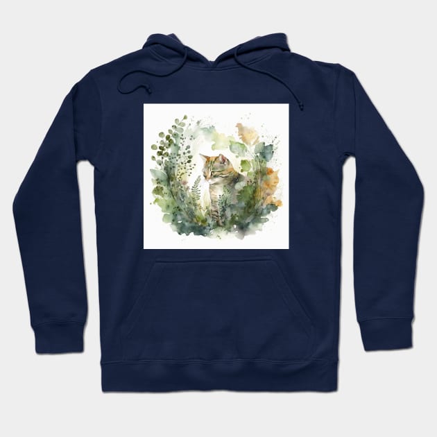 Watercolor Cat in Garden Hoodie by Star Scrunch